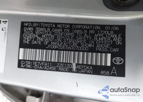 2006 Toyota Corolla Ce из США, поврежденный, VIN JTDBR32E560070000